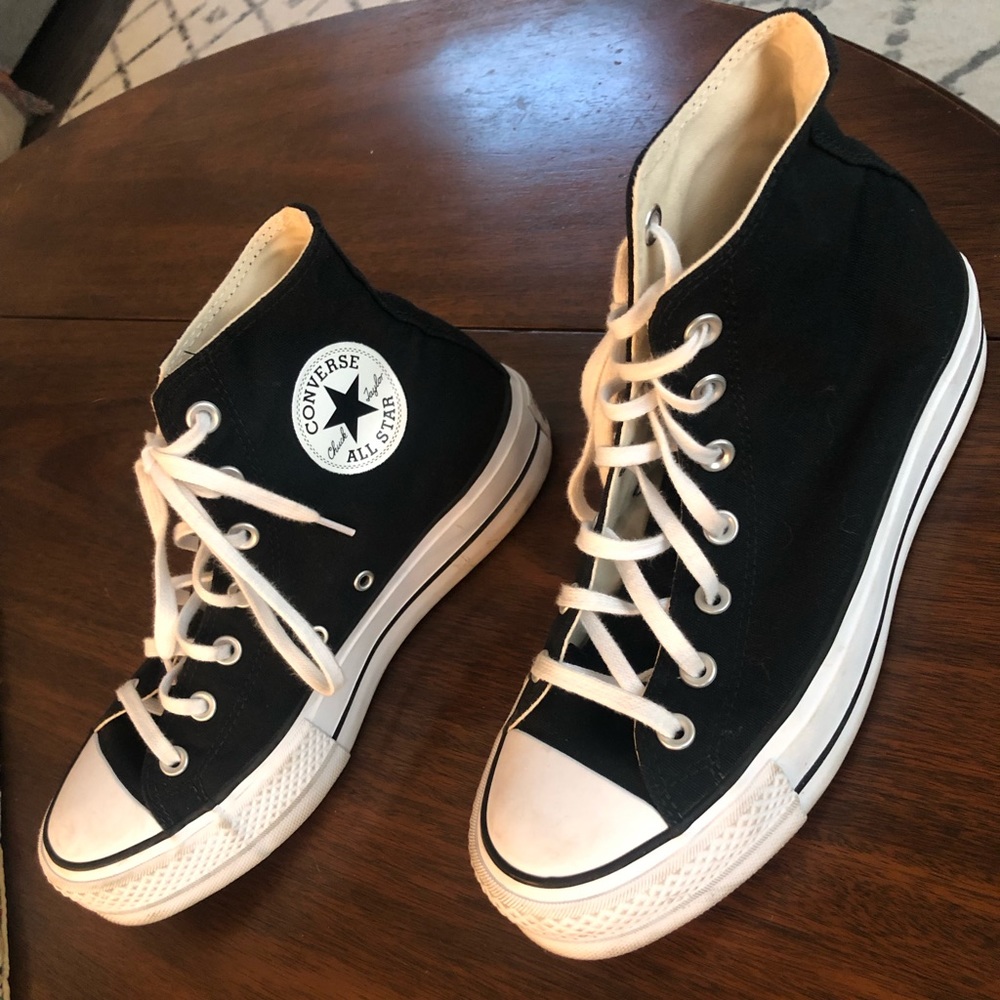 Converse high top platform in black. Size 8.